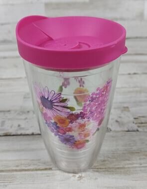 TERVIS Pink Floral Print Tumbler 16 Oz With Lid Insulated Cold/Hot